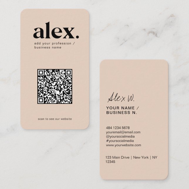 Modern Blush Pink QR Code Logo Business Card (Front/Back)