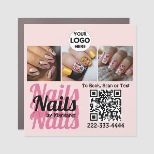 Modern Blush Pink QR Code Logo Photo Nail Salon Car Magnet