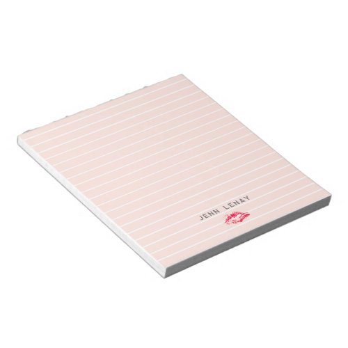 Modern Blush Pink Red Lipstick Kiss Personalized Notepad