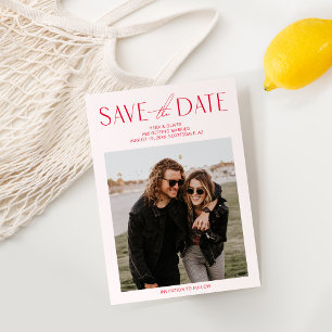 Modern Blush Pink & Red Photo Save the Date Card