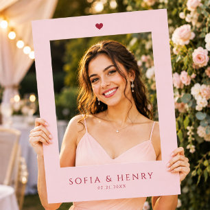 Modern Blush Pink Red Typography Wedding Photo Selfie Frame