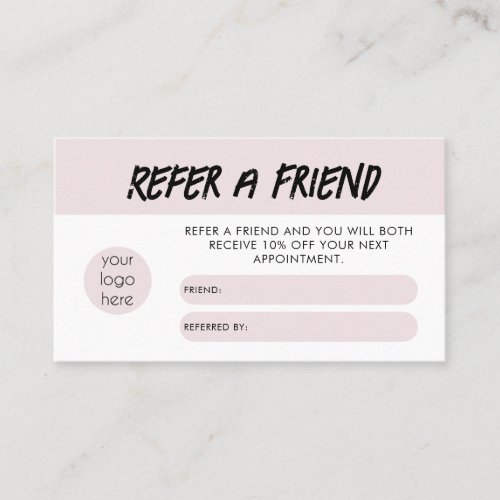 Modern Blush Pink Refer A Friend Referral Card