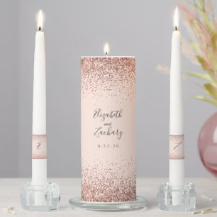 Modern Blush Pink Rose Gold Faux Glitter Edge Unity Candle Set