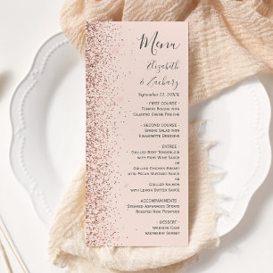 Modern Blush Pink Rose Gold Glitter Edge Wedding Menu
