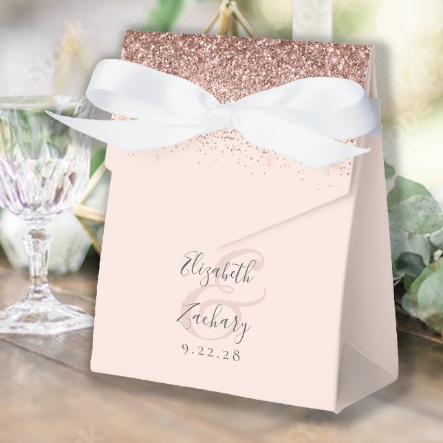 Modern Blush Pink Rose Gold Glitter Wedding Favor Boxes (Creator Uploaded)