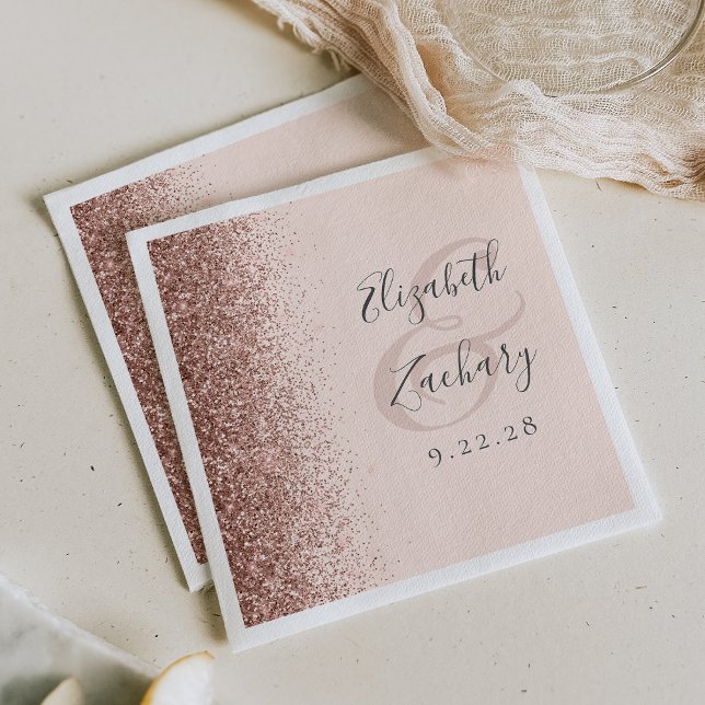 Modern Blush Pink Rose Gold Glitter Wedding Napkins (Creator Uploaded)