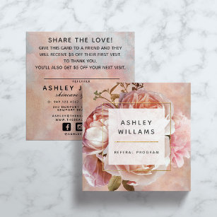 Modern Blush Pink Rose & Peony Elegant Referal Square Business Card