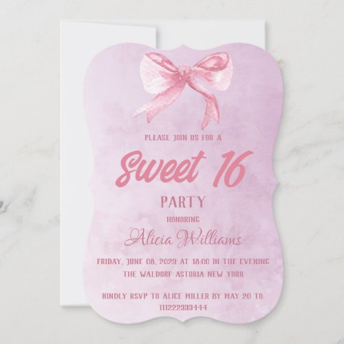 Modern Blush Pink Rose Sweet Sixteen 16 Birthday Invitation
