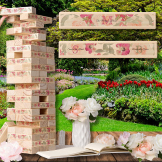 Modern Blush Pink Sage Floral Bride Groom Names Topple Tower