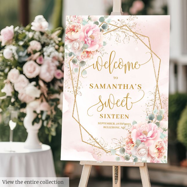 Modern Blush Pink Sage Gold Floral Sweet 16 Poster (Modern Blush Pink Sage Gold Floral Sweet 16 Poster)