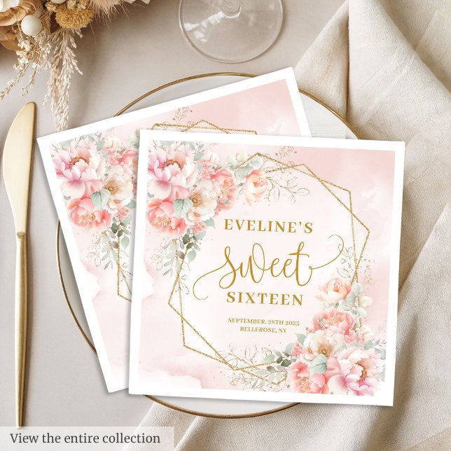 Modern Blush Pink Sage Gold Floral Sweet Sixteen  Napkins (Modern Blush Pink Sage Gold Floral Sweet Sixteen Napkins)