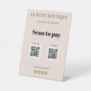 Modern Blush Pink Scan to Pay App 2 QR Codes Pedestal Sign