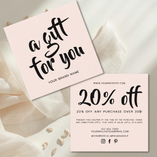 Modern blush pink script coupon discount card