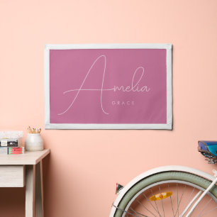 Modern Blush Pink Script Custom Name Kids Room Pennant