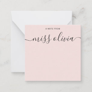 Modern Blush Pink Script Custom Teachers Note Card
