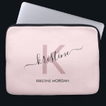 Modern blush pink script monogram name laptop sleeve<br><div class="desc">Modern blush pink script monogram name  laptop sleeve</div>