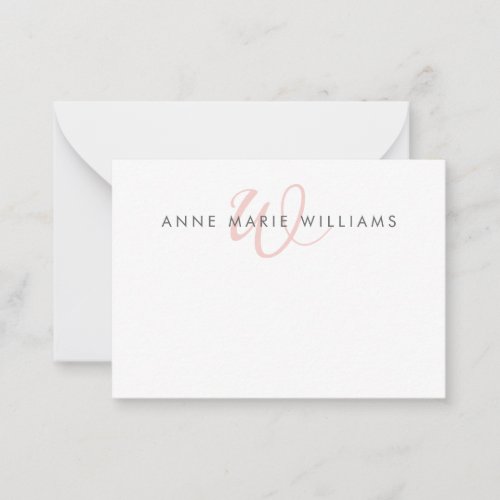Modern Blush Pink Script Monogram Note Card