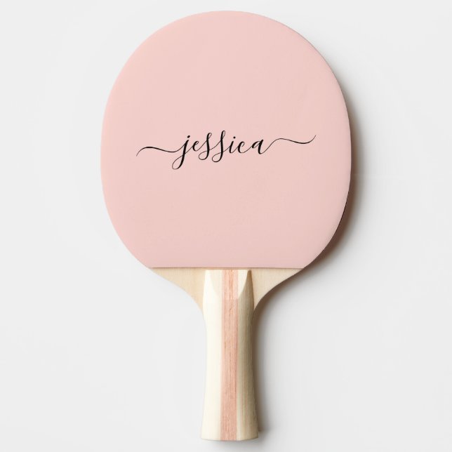 Modern blush pink script name ping pong paddle (Front)