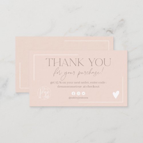 Modern blush pink script order thank you business card