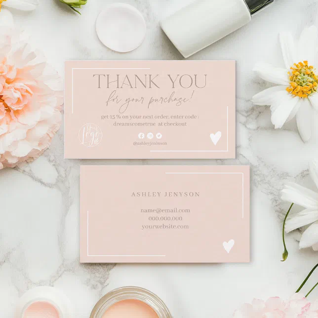 Modern blush pink script order thank you business card | Zazzle