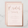 Modern blush pink script trendy bridal shower rose foil invitation