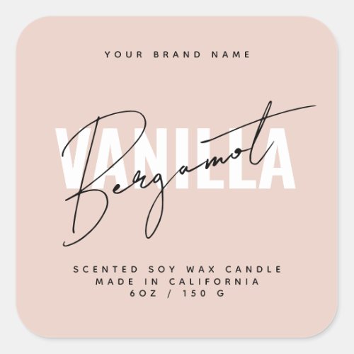 Modern blush pink script typography candle label