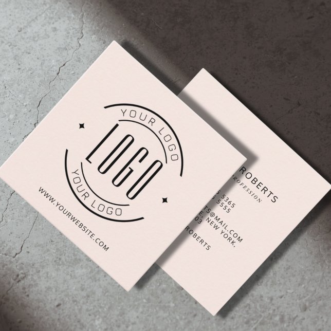 Modern blush pink simple add your logo  square business card (Creator Uploaded)