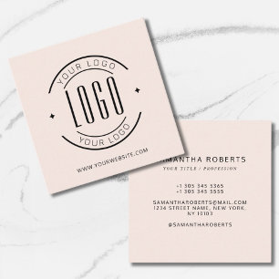 Modern blush pink simple add your logo square business card