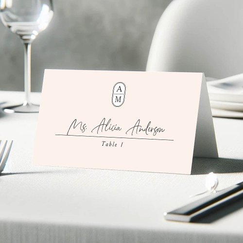 Modern blush pink Simple arch initials wedding  Place Card