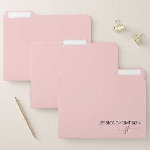 Modern Blush Pink Simple Business Monogram Name File Folder
