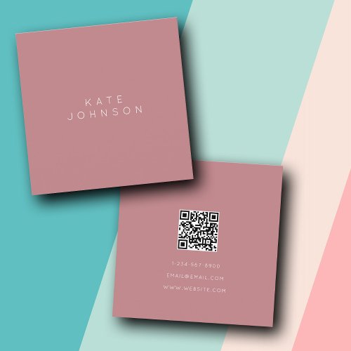 Modern Blush Pink Simple Minimalist QR Code Square Business Card