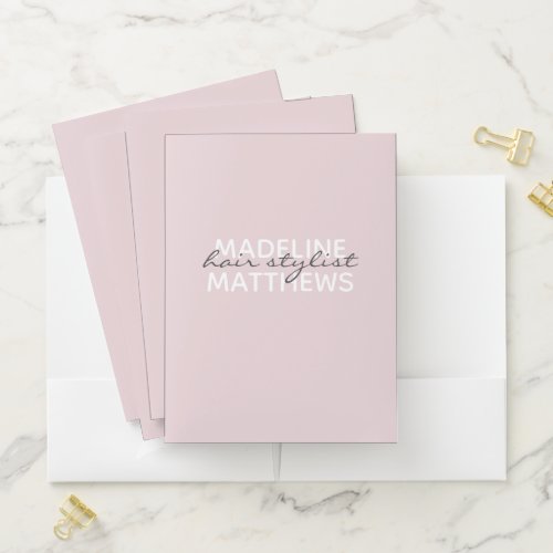 Modern Blush Pink Simple Script Name Professional Pocket Folder
