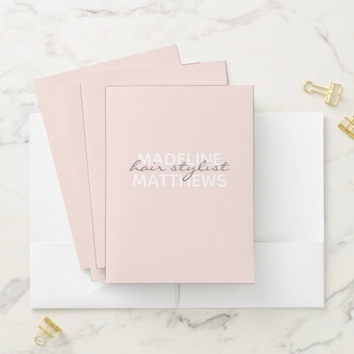 Modern Blush Pink Simple Script Name Professional Pocket Folder