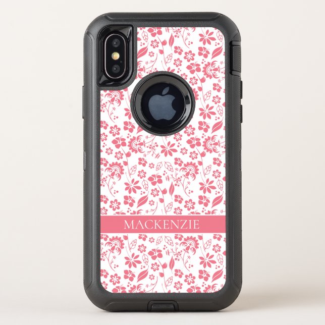 Modern Blush Pink Spring Flower Monogram Otterbox iPhone Case (Back)