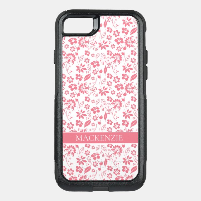 Modern Blush Pink Spring Flower Monogram Otterbox iPhone Case (Back)