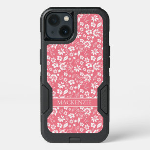Modern Blush Pink Spring Flower Pattern Monogram iPhone 13 Case