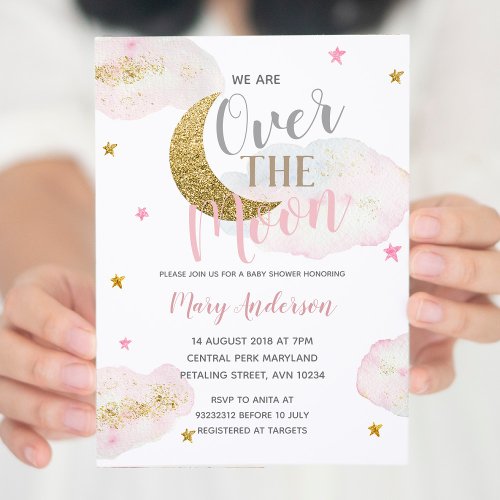 Modern Blush Pink Star and Moon Baby Shower Invitation