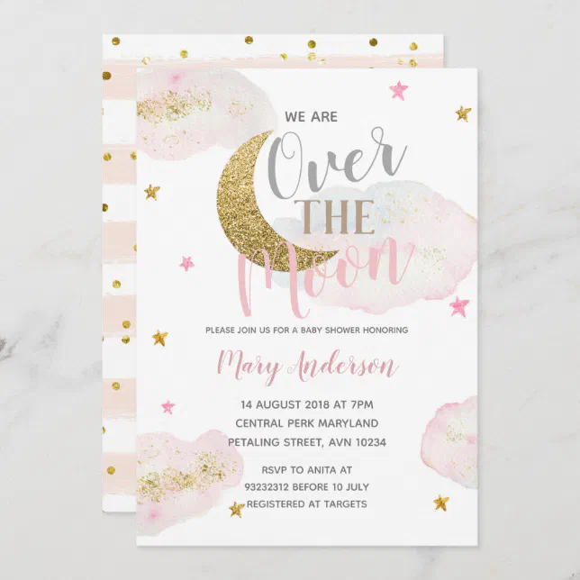 Modern Blush Pink Star and Moon Baby Shower Invitation | Zazzle