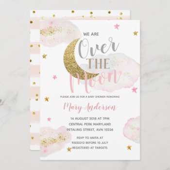 Modern Blush Pink Star And Moon Baby Shower Invitation by HappyPartyStudio at Zazzle
