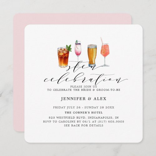 Modern  Blush Pink Sten Celebration Drinks Invitation