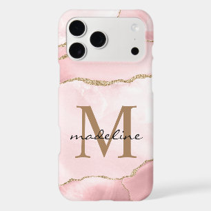 Modern Blush Pink Stone Agate Marble Monogram iPhone 17 Pro Max Case