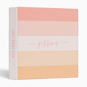 Modern blush pink stripes script name 3 ring binder