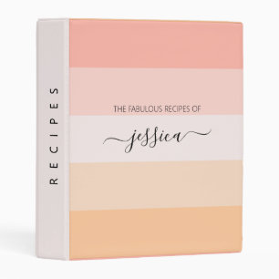 Modern blush pink stripes script name recipe 3 rin mini binder