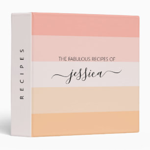 Modern blush pink stripes script name recipe 3 ring binder