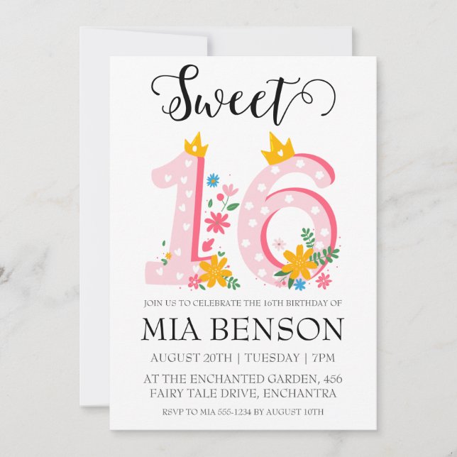 modern blush pink sweet 16 birthday invitations (Front)