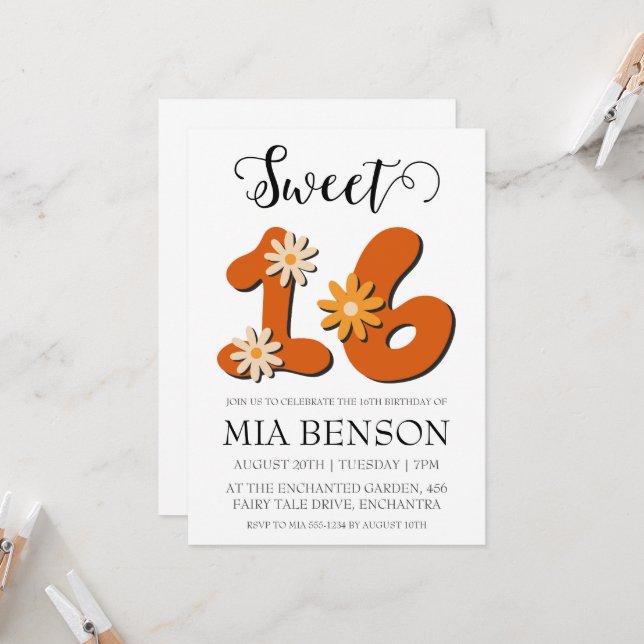 modern blush pink sweet 16 birthday invitations (Front/Back In Situ)