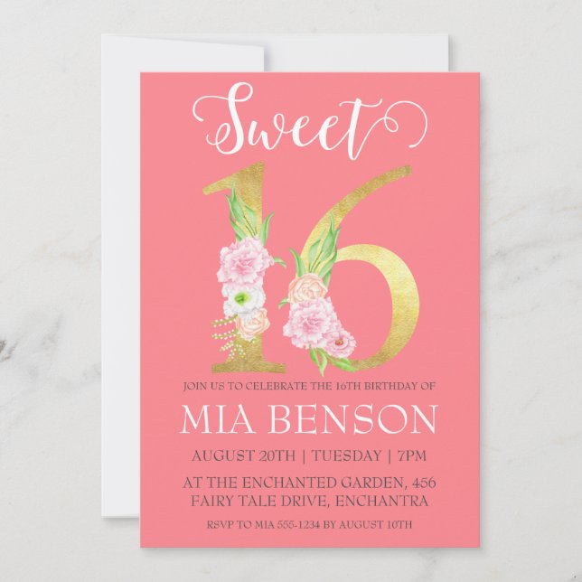 modern blush pink sweet 16 birthday invitations (Front)