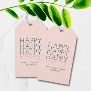 Modern blush pink teal Happy Birthday Gift Tags