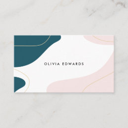 Modern blush pink teal white abstract brushstrokes business card