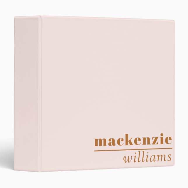 Modern Blush Pink Terracotta Minimalist Simple 3 Ring Binder (Front/Spine)
